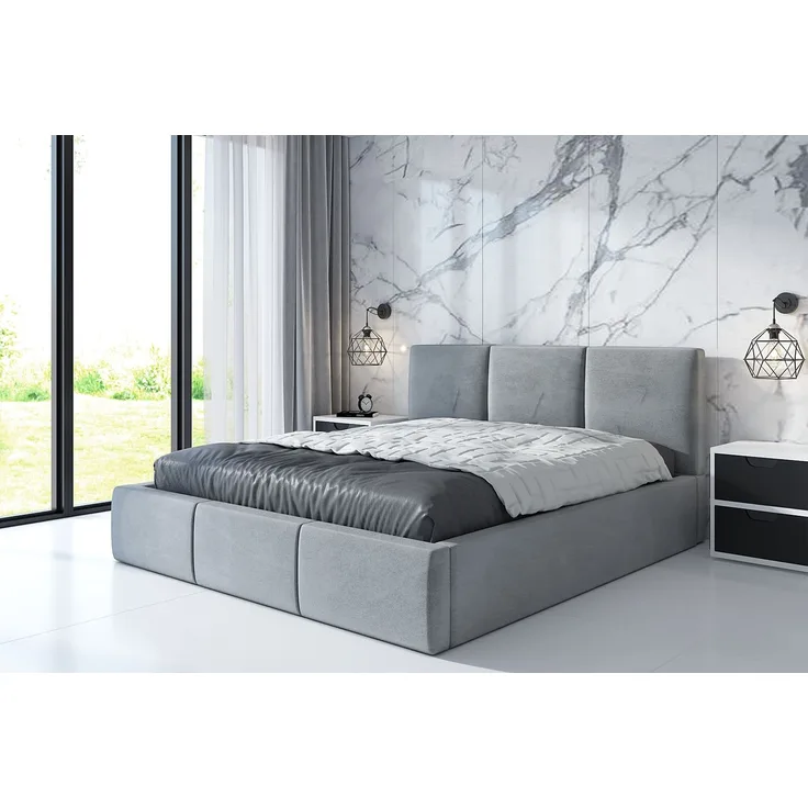 Polsterbett VEROM-OM 90x200 mit Bettkasten und Lattenrost. Farbe: Silber 15