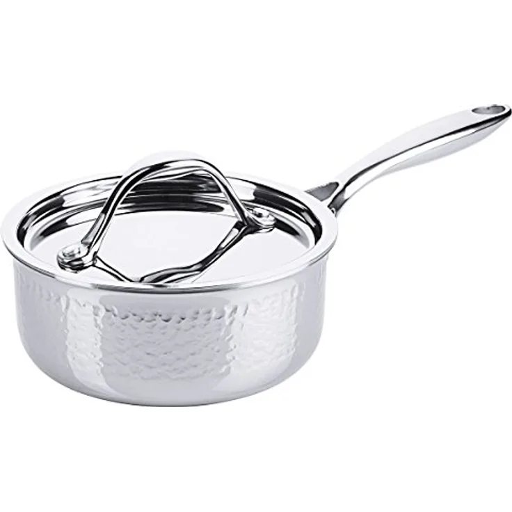 Contacto Stielkasserolle 16 cm mit Deckel in Hammerschlagoptik aus Edelstahl induktionsgeeignet und in Gastroqualität