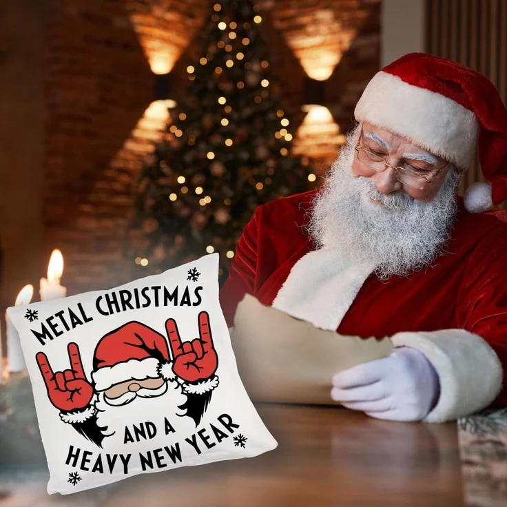 speecheese Dekokissen Weihnachtsmann Rockzeichen Metal Christmas Kuschelkissen – Bild 5