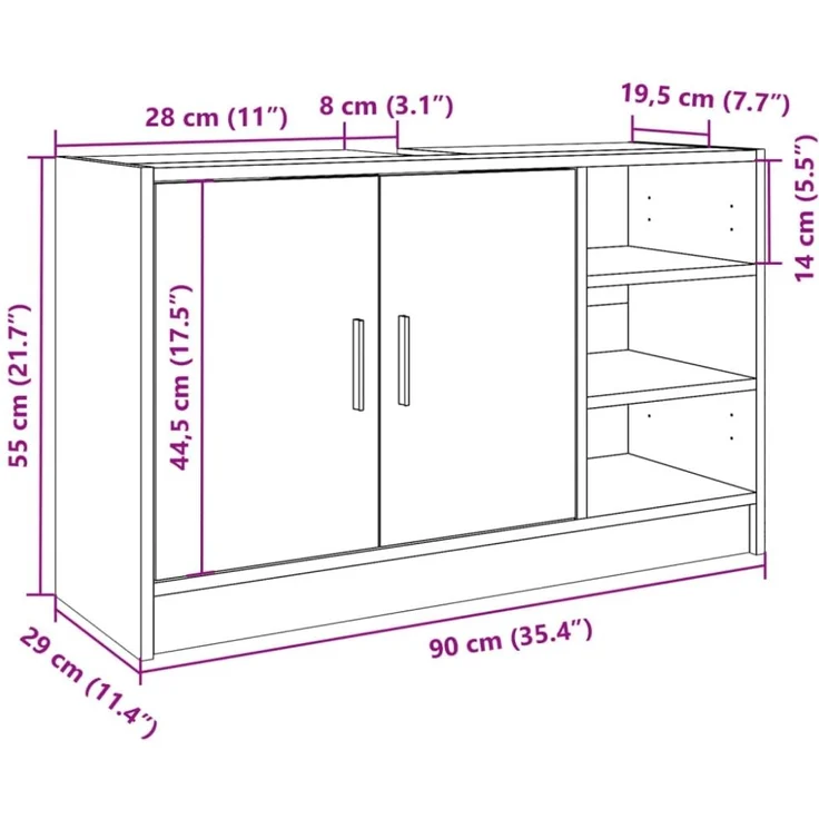 vidaXL Waschbeckenunterschrank Sonoma-Eiche 90x29x55 cm Holzwerkstoff 848124 – Bild 8