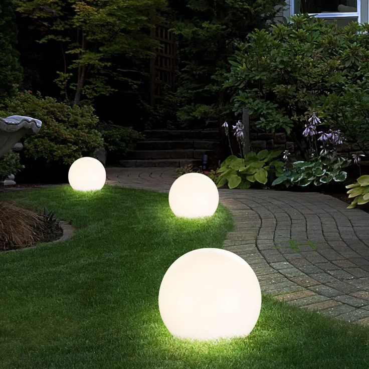 3er Set LED Solarkugel weiß, Erdspieß, DxH 10x38 cm – Bild 4