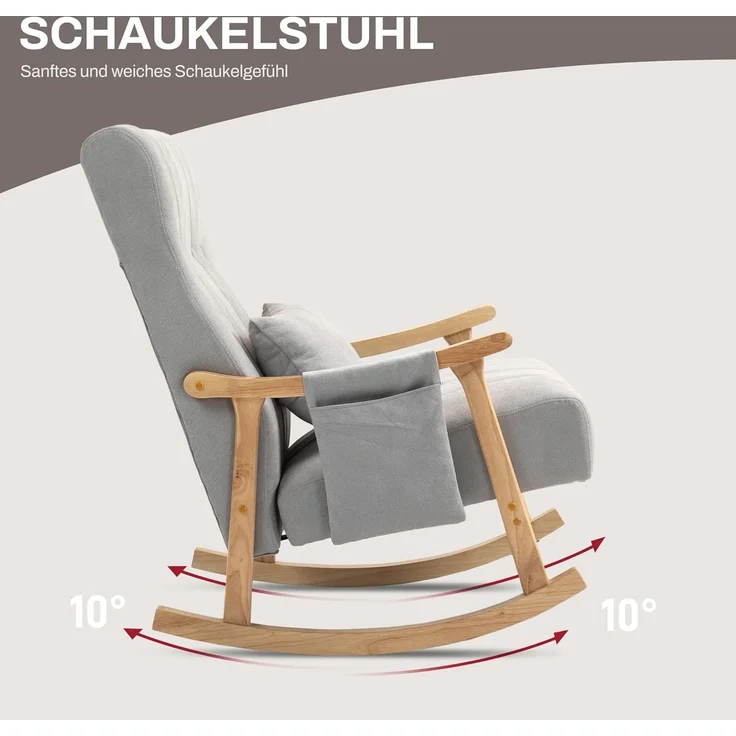HOMCOM Schaukelstuhl (Relaxsessel, 1 St), für Wohnzimmer, Schlafzimmer, Grau – Bild 4