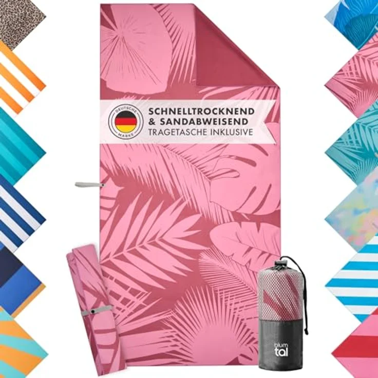 Blumtal Reisehandtuch Strandhandtuch 90x180 cm aus Mikrofaser - kompakt & schnelltrocknend, sandfrei mit Band - Mikrofaser Handtuch groß mit Wellen-Muster – Bild 2