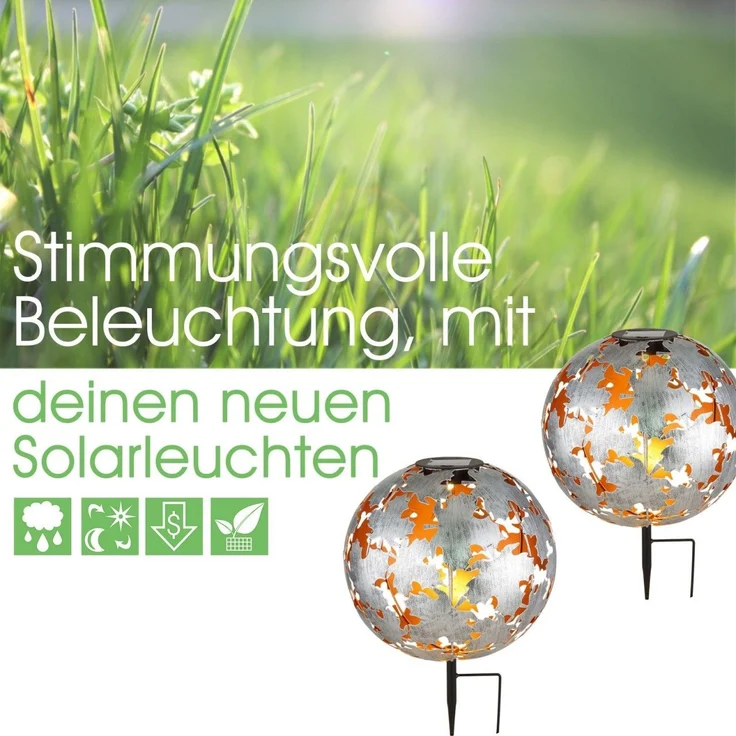 Solarleuchte Garten 2er Set Solarlampe Kugel 27cm Erdspieß Außenlampe Silber – Bild 5