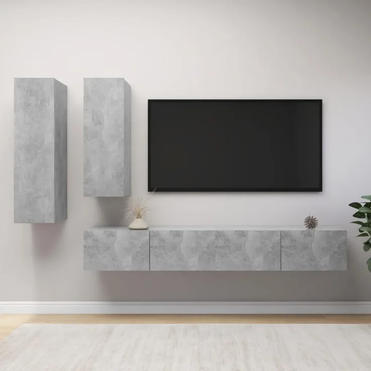 vidaXL 4-tlg. TV-Schrank-Set Betongrau Spanplatte [3079153]