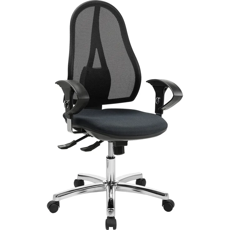 TOPSTAR Open Point SY Deluxe, ergonomischer Syncro-Bandscheiben-Drehstuhl, Bürostuhl, Schreibtischstuhl, inkl. Armlehnen (höhenverstellbar), Stoff, meliert, Grau Meliert