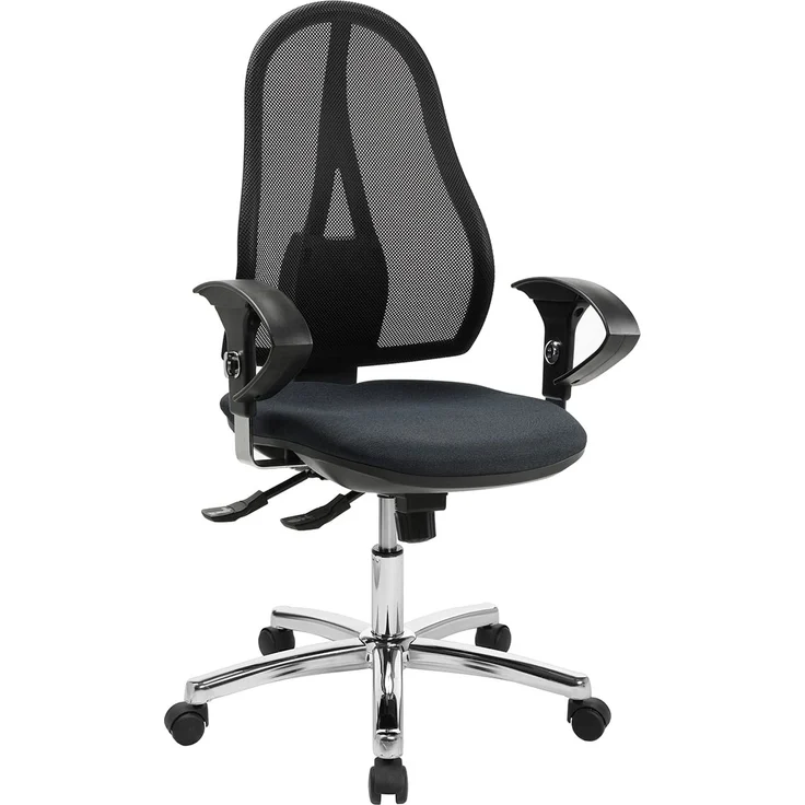 TOPSTAR Open Point SY Deluxe, ergonomischer Syncro-Bandscheiben-Drehstuhl, Bürostuhl, Schreibtischstuhl, inkl. Armlehnen (höhenverstellbar), Stoff, meliert, Grau Meliert