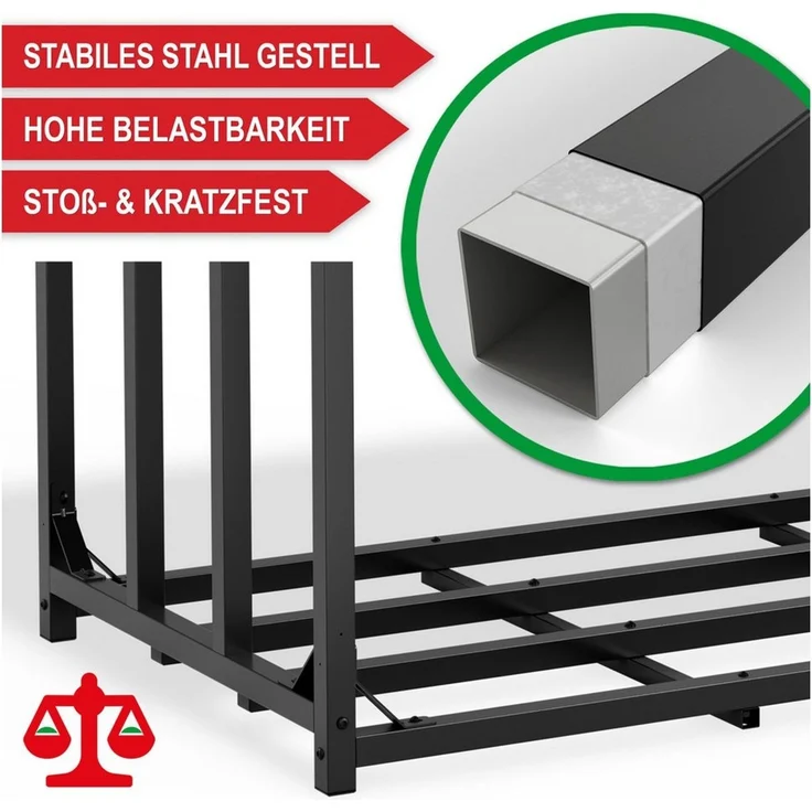 Onbest Kaminholzregal Metall mit Regenrinne und Regenkette, BxTxH:185x70x185 cm, 150g Schutzplane, 1,56 m³ – Bild 3