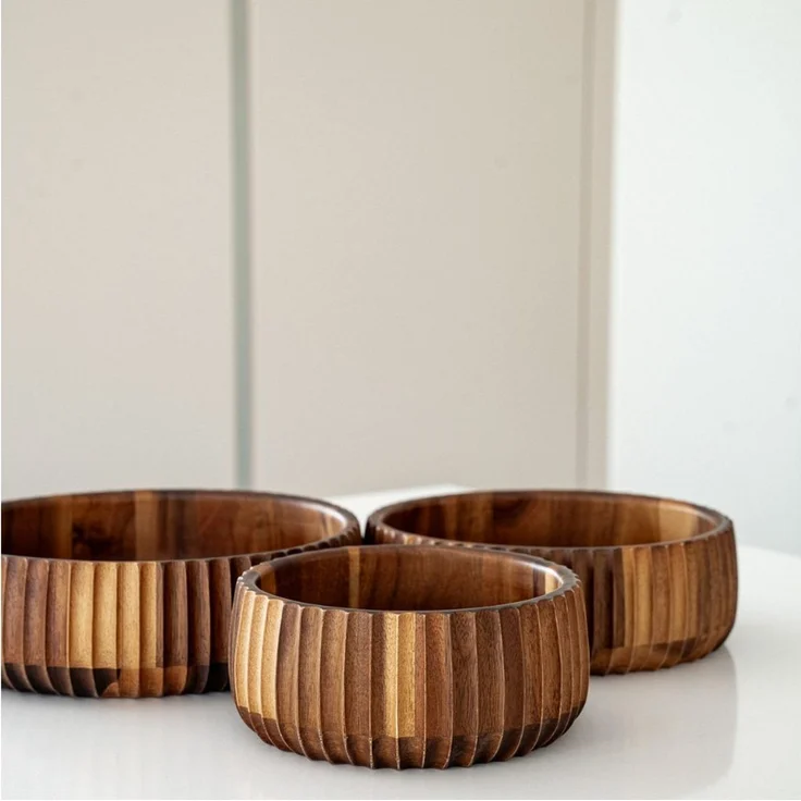 Zoha Servierschale Stripe Schüssel - Handgefertigte Akazienholz Schale für Dips, Snacks, (3-tlg), Handgefertigtes Akazienholz – Bild 2