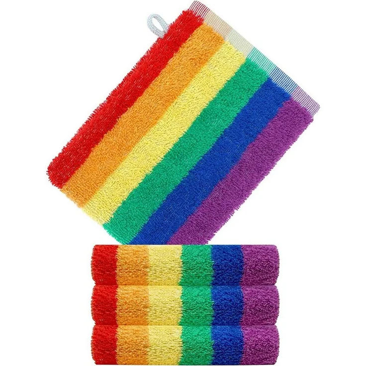 Lashuma Waschhandschuh Regenbogen, (Set, 4-St), bunte Frottee Waschlappen 15x21 cm – Bild 1