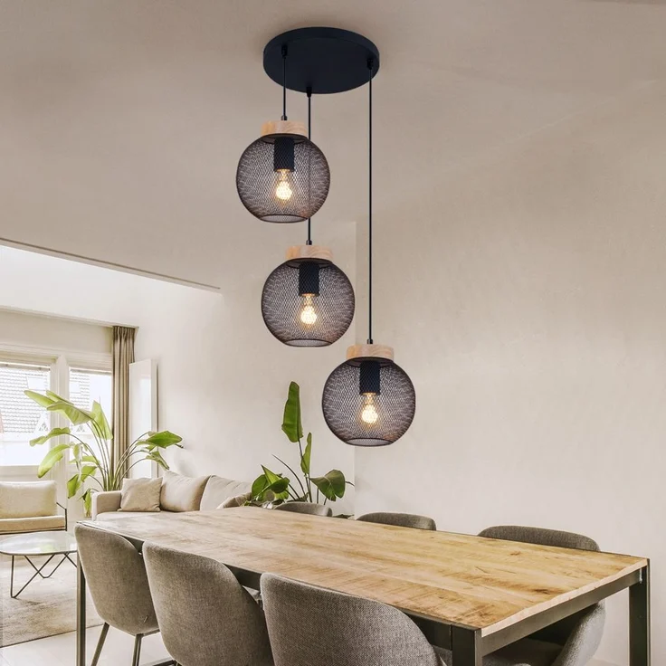 Hängeleuchte, Käfig-Design, Holz, schwarz , H 120cm – Bild 5