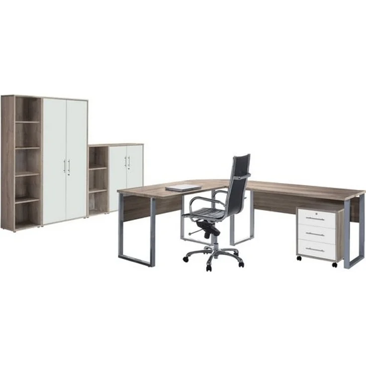 BMG Möbel Büromöbel-Set Office Edition, (Büroset, 6 tlg), Rollcontainer und Aktenschrank abschließbar – Bild 4