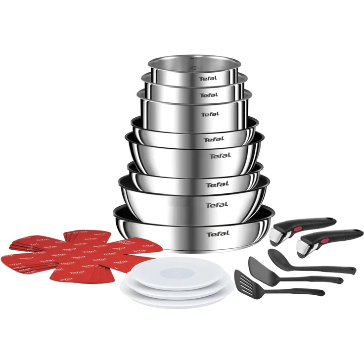 Tefal Ingenio Emotion 20-tlg. Topf und Pfannenset abnehmbarer Griff, mit Zubehör, stapelbar, platzsparend, Topfset Induktion Titanium 2X Antihaftversiegelung, einfache Handhabung und Reinigung, L897SK