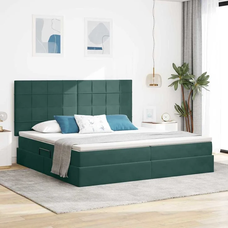 vidaXL Aufbewahrungsbett mit Matratze Dunkelgrün 200 x 200 cm Samt 3372054 – Bild 1