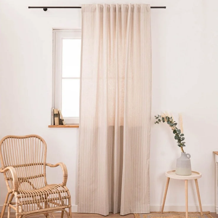 SCHÖNER LEBEN. Vorhang Gardine Basic Stripe Streifen natur weiß 245cm, Smokband, blickdicht, Baumwolle, handmade – Bild 3