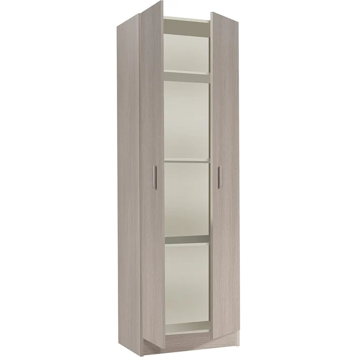 Mehrzweck-Kleiderschrank mit zwei Flügeltüren und drei verstellbaren Einlegeböden, Eichenfarbe, 59x37 x H180 cm – Bild 4