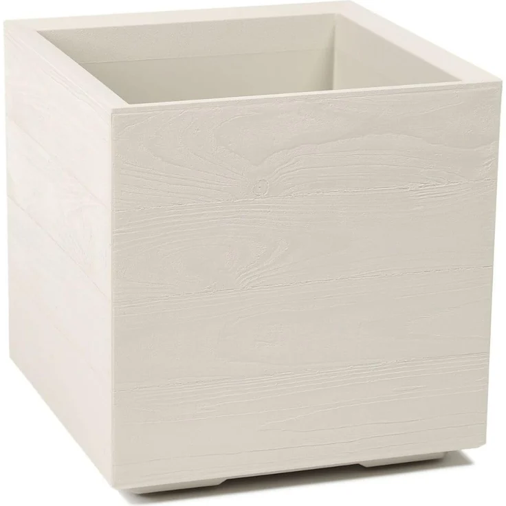 LAMELA Pflanzkübel mit Rollen 40 cm, 36L – Blumentopf aus Kunststoff in Holzoptik – Übertopf mit Wasserablauf – Modern für Innen & Außen - Wetterfest & Pflegeleicht, Beige – Bild 1