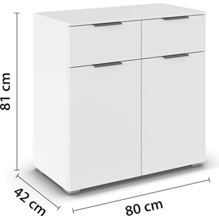 Rauch Möbel Alabama, Kommode, Farbe Weiß, Maße 80x81x42 cm | Sideboard, 2-türig, 2 Schubladen, Soft-Close-Funktion, Griff Grau metallic, für Schlafzimmer, Kinderzimmer, Garderobe, Flur – Bild 3