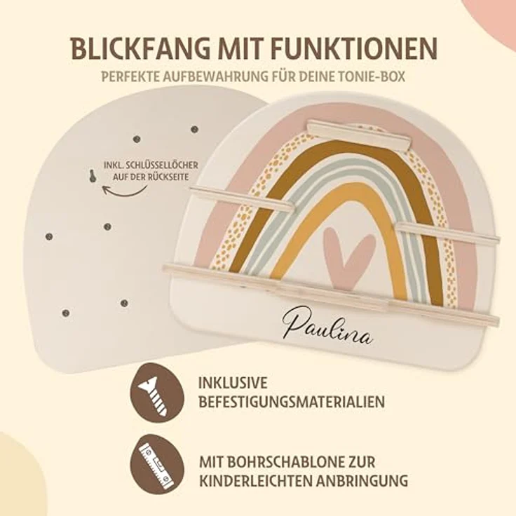 KIDSMOOD - Personalisiertes Tonie Regal für Kinderzimmer | Regenbogen Wand-Regal mit genügend Platz für Tonie-Hör-Figuren, Aussparung für Tonie-Musikbox & Kabelmanagement, Tonie Regal Mädchen & Jungen – Bild 4