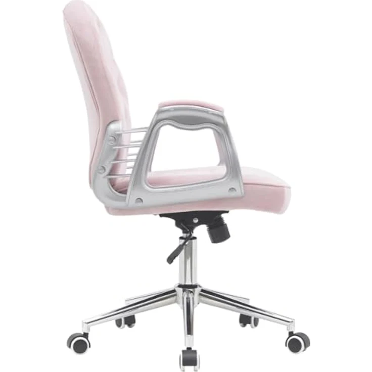 BAKAJI Bürostuhl aus Samt mit extra weicher Polsterung und Shabby-Chic-Textur, ergonomischer Schreibtischstuhl mit Gasdruckhöhenverstellung, 95-105 cm (Rosa) – Bild 5