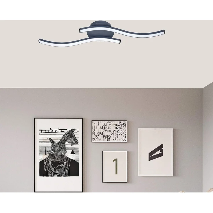 TRANGO LED Deckenleuchte, 3159B Design LED Deckenleuchte Serie *WAVE* 2 Flammen Leuchtenarm in Wellenform - Deckenlampe - Wandlampe 2x 5 Watt LED Modul - 2x 500 Lumen, 3000K warmweiß in modern & chic Anthrazit Schwarz – Bild 1
