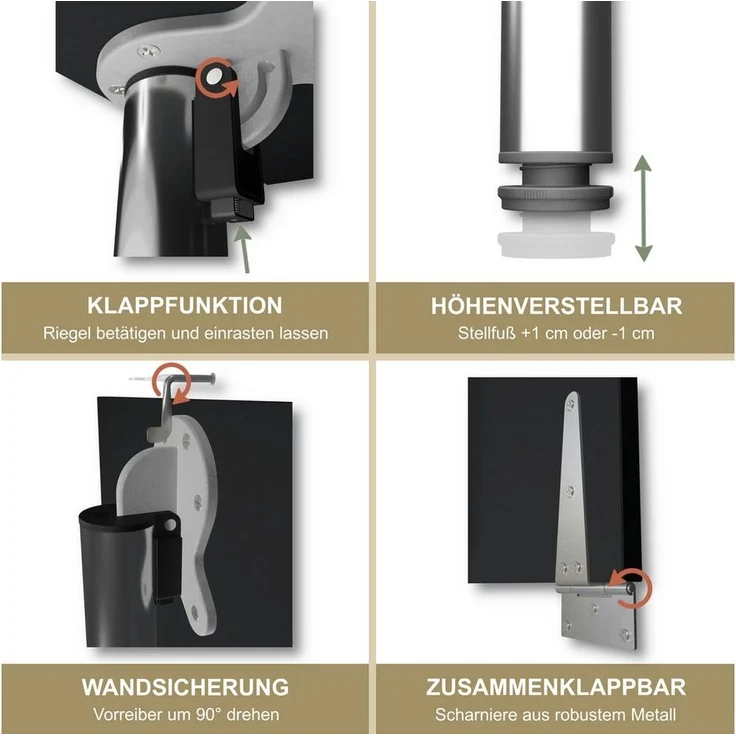 KDR Produktgestaltung Klapptisch 80x50 Wandklapptisch Esstisch Küchentisch Schreibtisch Wand Tisch, Schwarz – Bild 3