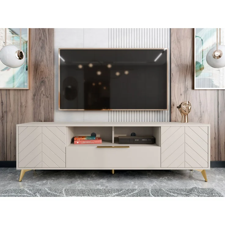 TV-Lowboard Xylix 2D1SZ mit 2 Drehtüren und Schublade (Farbe: Sandbeige) – Bild 2