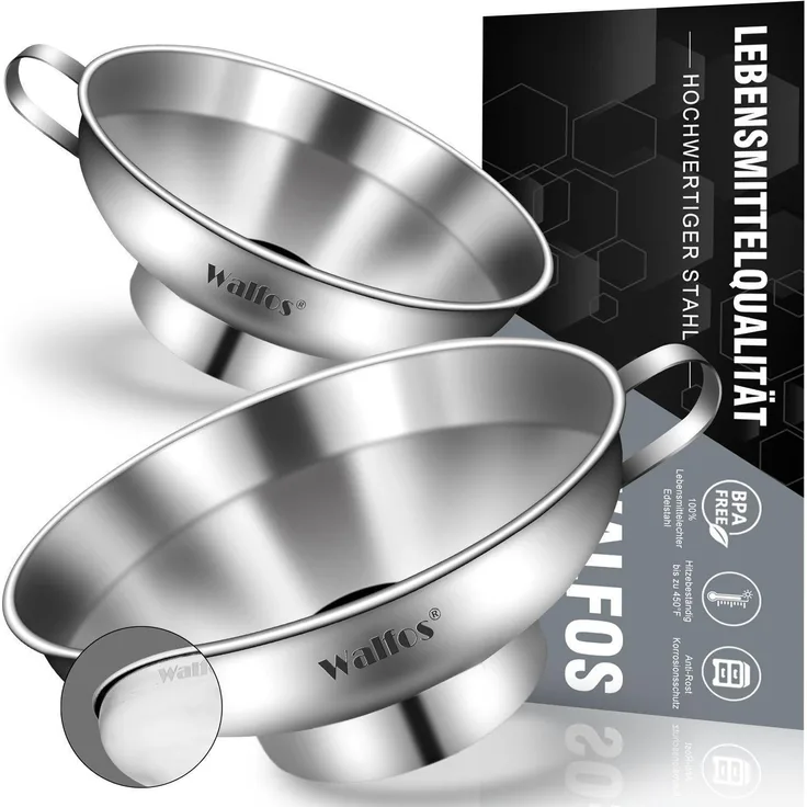 Walfos Edelstahl Marmeladentrichter Trichter Set große Öffnung 4.4 cm 3,8 cm