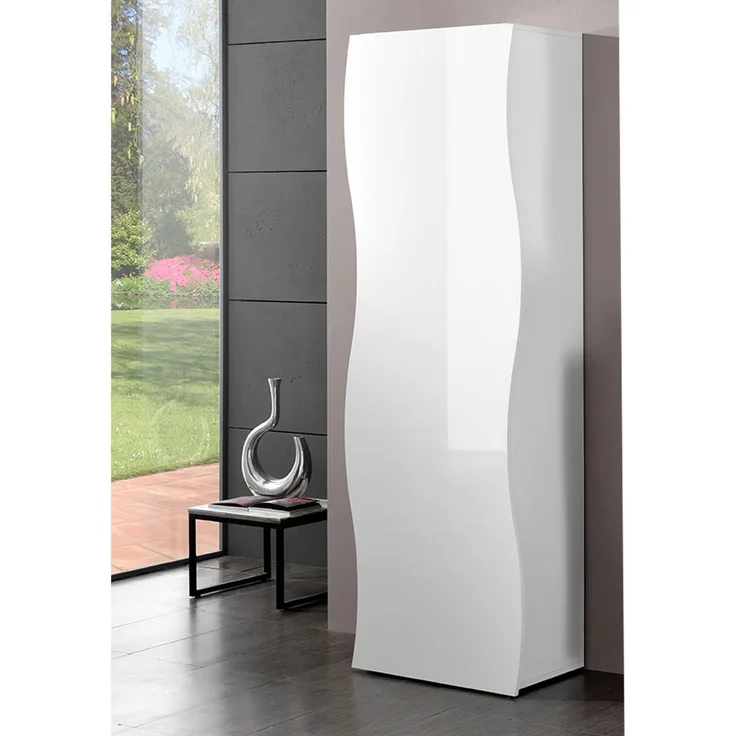 Garderobenschrank >Onda< in Weiß/Hochglanz - 63x185x40cm (BxHxT)