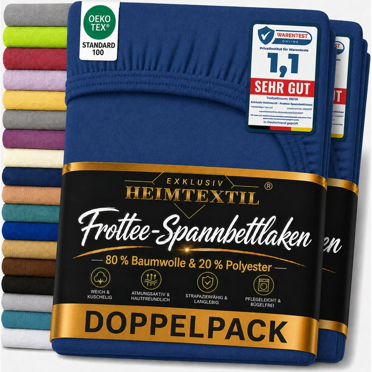 Frottee Spannbettlaken Doppelpack 120 x 200 cm Navyblau – Bild 1