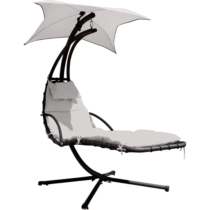 Leco ergonomische Gartenschwingliege/ Hängeliege "DAS ORIGINAL" mit Sonnendach, grau