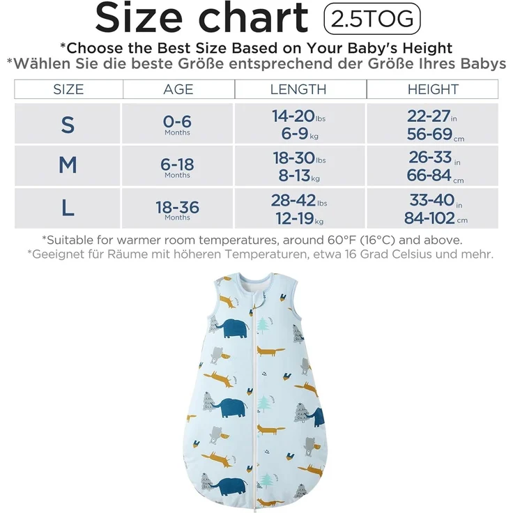 Duomiaomiao 2.5Tog Schlafsack Baby Ganzjahres, 100% Baumwolle Baby Schlafsack Winter, Mädchen Schlafsack Neugeboren,Warmer Schlafsack Neugeborene Kinder(2.5 TOG/Elefanten/100) – Bild 5
