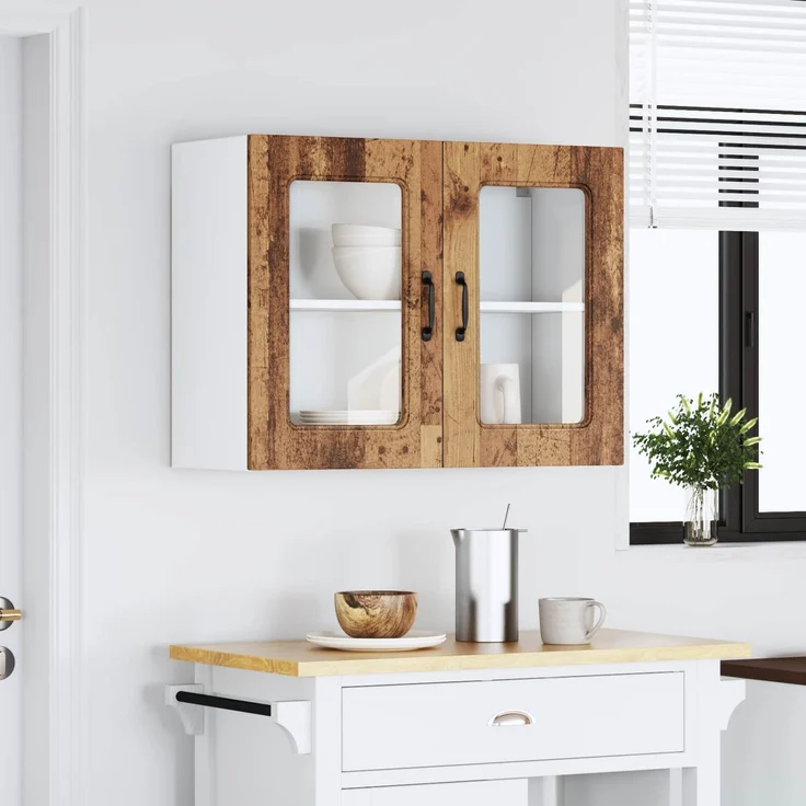 vidaXL Küchen-Hängeschrank mit Glastür Altholz-Optik Holzwerkstoff 853615 – Bild 6