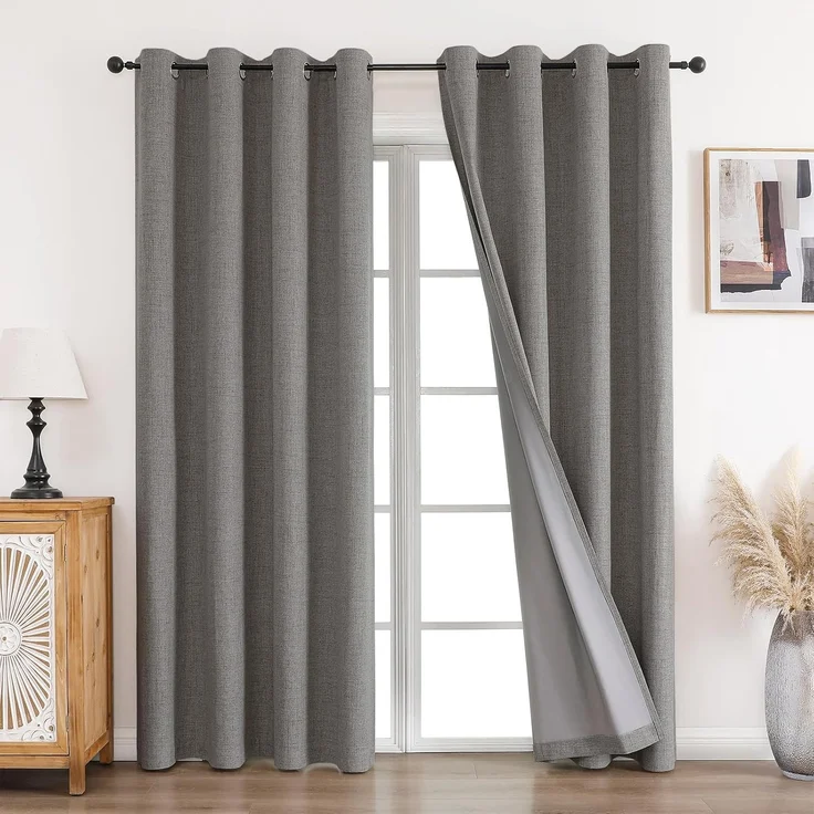 CUCRAF Vorhang 100% Blickdicht Leinen Gardinen mit Ösen Verdunklungsvorhänge Gardinen Hellgrau H245 x B140 cm 2er Set, Thermovorhang Kälteschutz Schallschutz Vorhang für Wohnzimmer Schlafzimmer