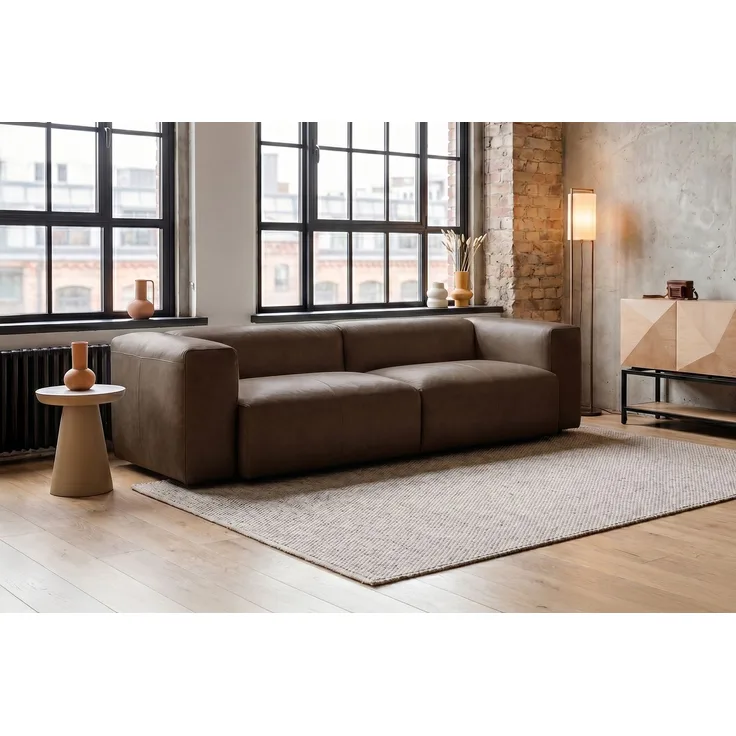 KAWOLA Sofa CELESTE 4-Sitzer Leder dunkelbraun 72 x 114 x 302 cm