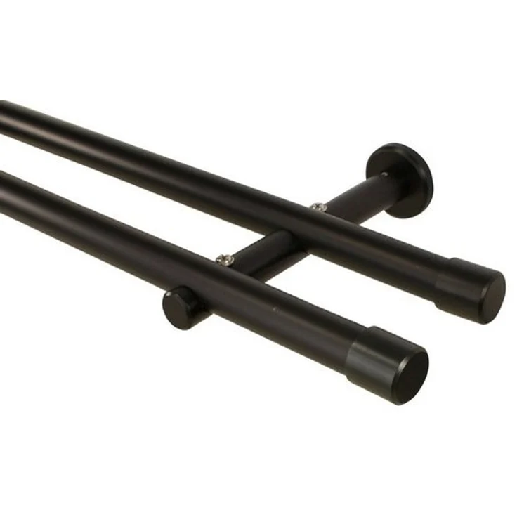 iso-design Gardinenstange 20 mm 2-läufig Schwarz aus Metall zur Wandmontage mit Endstück Kappe, Ø 20 mm, 2-läufig, Fixmaß, mit Bohren, verschraubt, Metall, Gardinenstange aus Aluminium – Bild 4