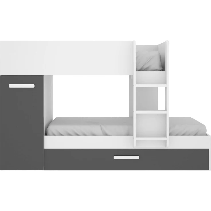 Dmora - Schlafzimmer Eiger, Komplettes Schlafzimmer, Etagenbettkomposition mit Zwei Einzelbetten, 244x112h150 cm, Weiß und Anthrazit – Bild 6