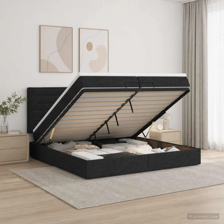 vidaXL Ottoman-Bett mit Matratze und LED Schwarz 200 x 200 cm Stoff 3458016