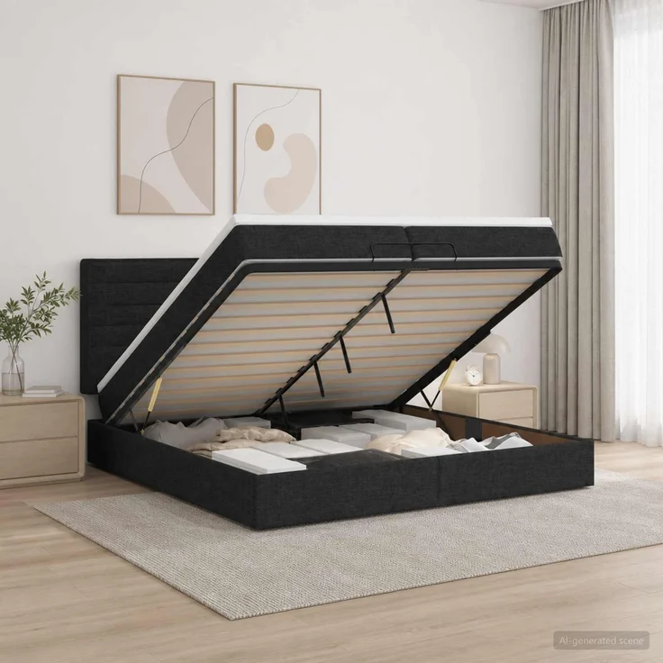 vidaXL Ottoman-Bett mit Matratze und LED Schwarz 200 x 200 cm Stoff 3458016 – Bild 1