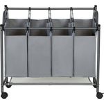 Songmics Wäschesammler auf Rollen mit 4 Fächern, Polyester Schwarz, 67/81 x 87,5 x 38,5 cm