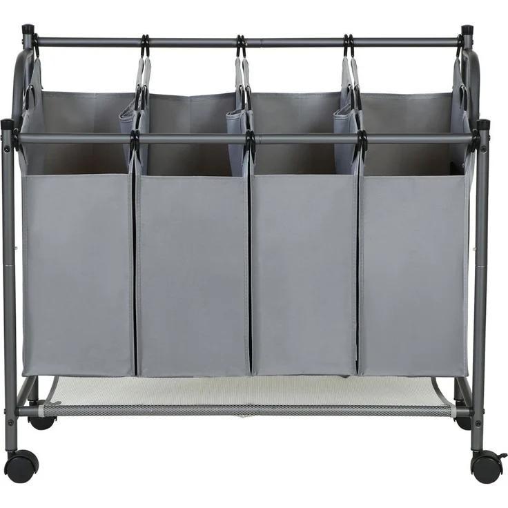 Songmics Wäschesammler auf Rollen mit 4 Fächern, Polyester Schwarz, 67/81 x 87,5 x 38,5 cm – Bild 1