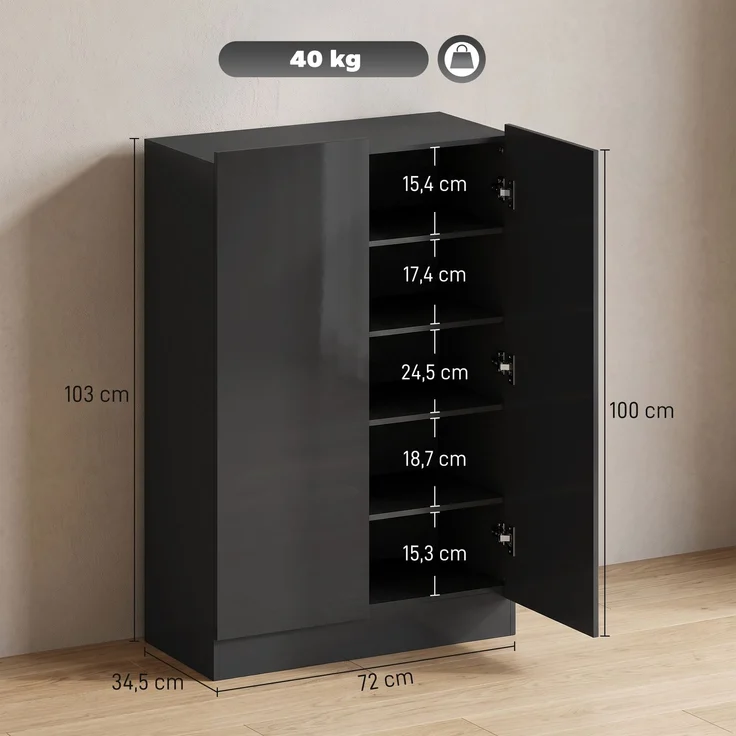 HOMCOM Schuhschrank, Spanplatte, MDF, Schwarz, 72L x 34B x 103H cm – Bild 3