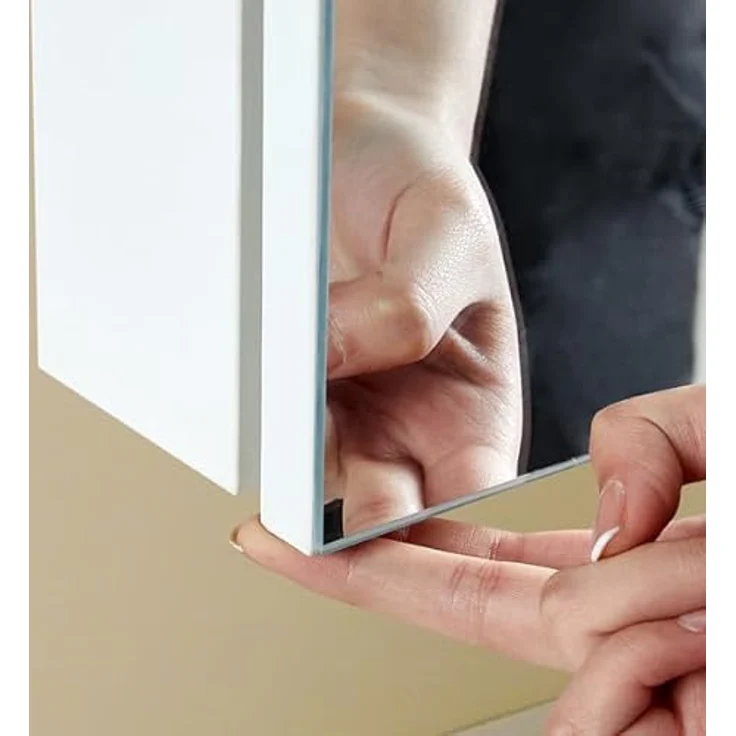 TUKAILAI Spiegelschrank Bad, Badschrank mit Spiegel mit 2 Regalebenen, Eckspiegel Badezimmerschrank, Badezimmerspiegel mit Türen, Spiegelschrank Bad mit Ablagen, Weiß – Bild 8