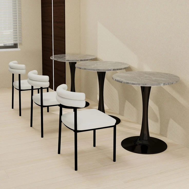 Novelux Runder Esstisch 70 cm – Couchtisch Schwarz Marmoroptik, Mid-Century Modern Tisch für 2-4 Personen, Dunkelgraue Maserung – Bild 8