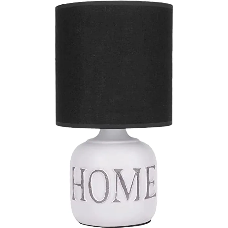 BRUBAKER Tisch- oder Nachttischlampe Home, Tischleuchte mit Keramikfuß und Stoffschirm, 32,5 cm Höhe, Weiß Grau