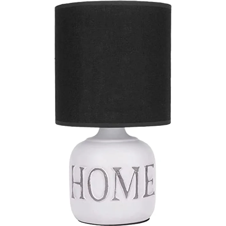 BRUBAKER Tisch- oder Nachttischlampe Home, Tischleuchte mit Keramikfuß und Stoffschirm, 32,5 cm Höhe, Weiß Grau – Bild 1