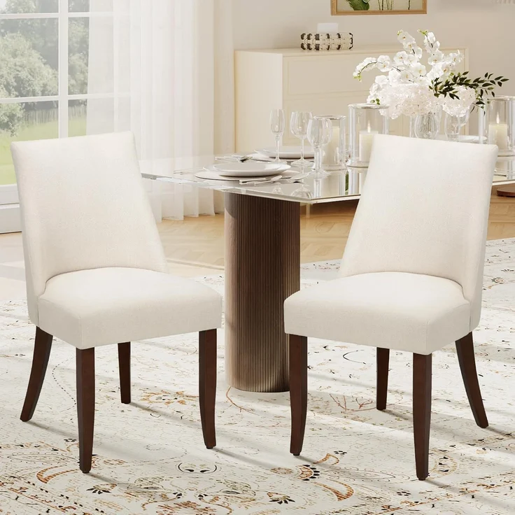 COLAMY Esszimmerstühle 2er Set, Küchenstuhl Polsterstuhl Stühle mit Rückenlehne, Moderne Stoff Dining Chairs mit Holzbeinen für Esszimmer, Küche, Restaurant mit Holzbeinen, Beige – Bild 2