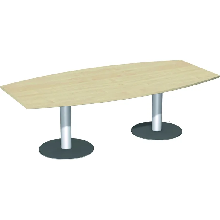 Konferenztisch Tellerfuß, Faßform, 240x80-120cm, Ahorn