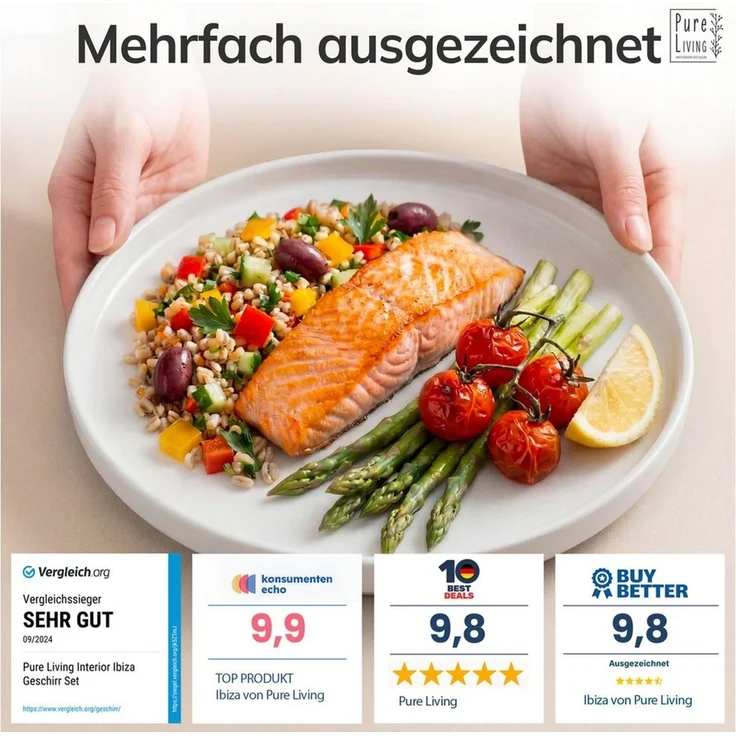 PURE LIVING INTERIOR DESIGN Geschirr-Set Pure Living »Crystal« (24-tlg), 6 Personen, Porzellan Weiß, 6 Personen, Porzellan, Zeitloses minimalistisches Design, Reines Weiß – elegant & schlicht, … – Bild 3