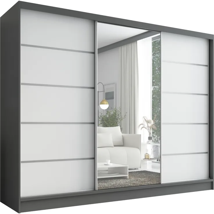 A&J MöbelLand Schwebetürenschrank AURELIA, Graphit, Weiß, Leiste: Weiß
